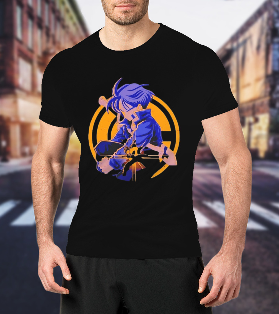 Future Trunks Dragon Ball Z Anime Character Illustrated Sitting Pose T-Shirt