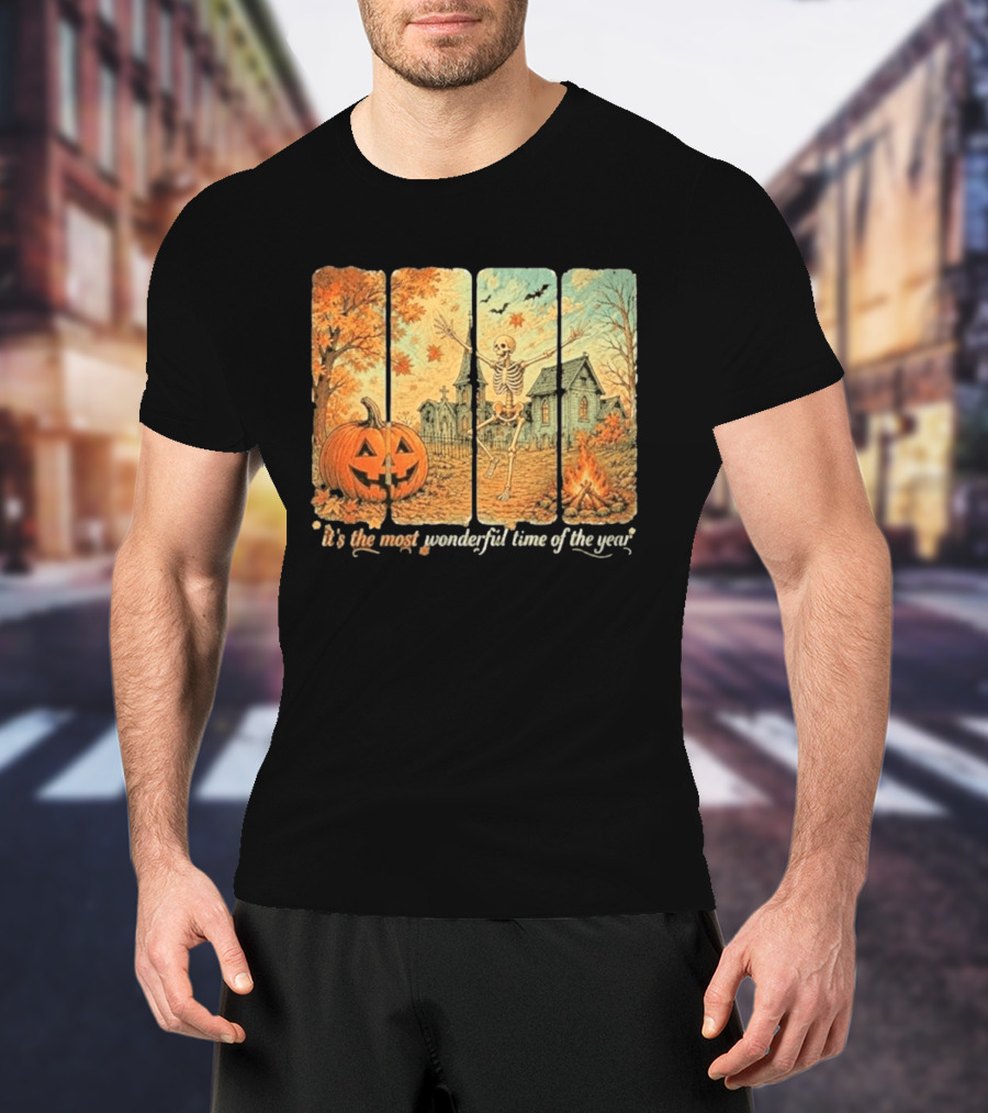It's The Most Wonderful Time Of The Year Spooky Skeleton Pumpkin Campfire Halloween T-Shirt