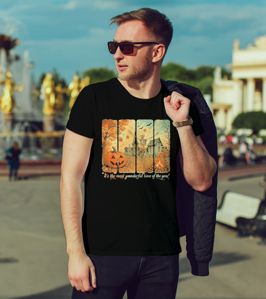 It's The Most Wonderful Time Of The Year Spooky Skeleton Pumpkin Campfire Halloween T-Shirt