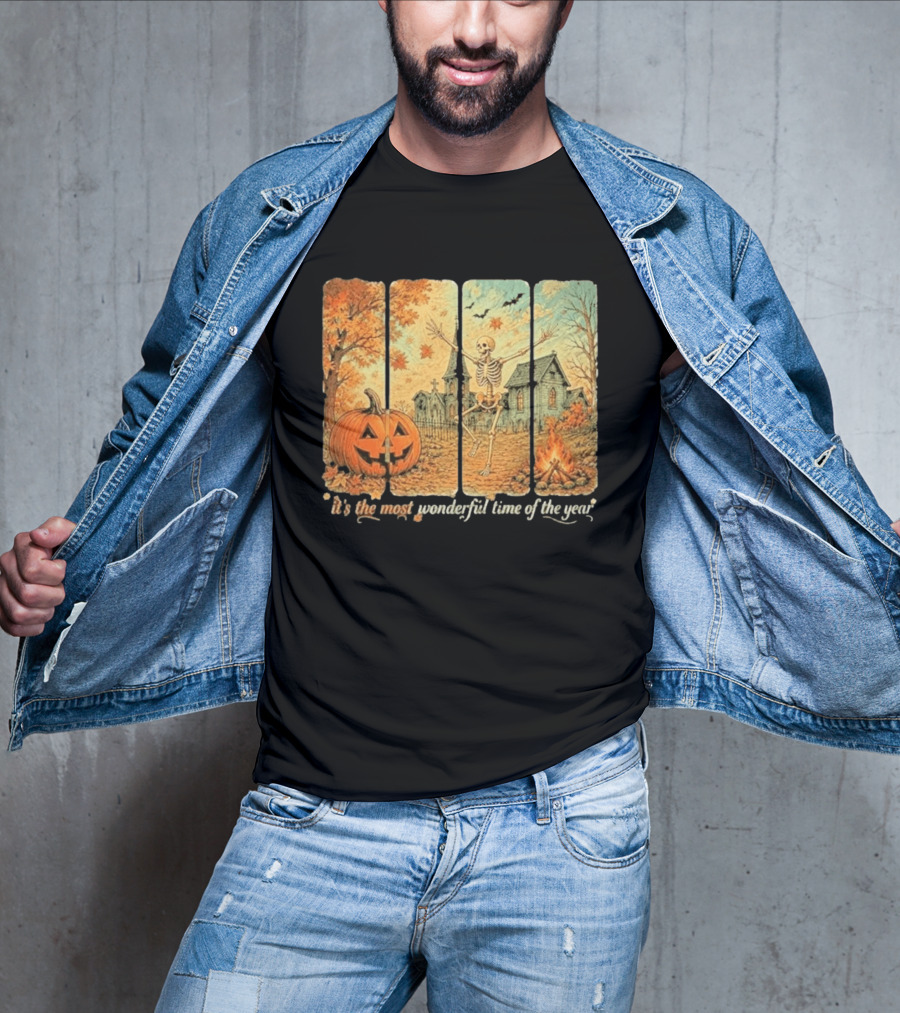It's The Most Wonderful Time Of The Year Spooky Skeleton Pumpkin Campfire Halloween T-Shirt