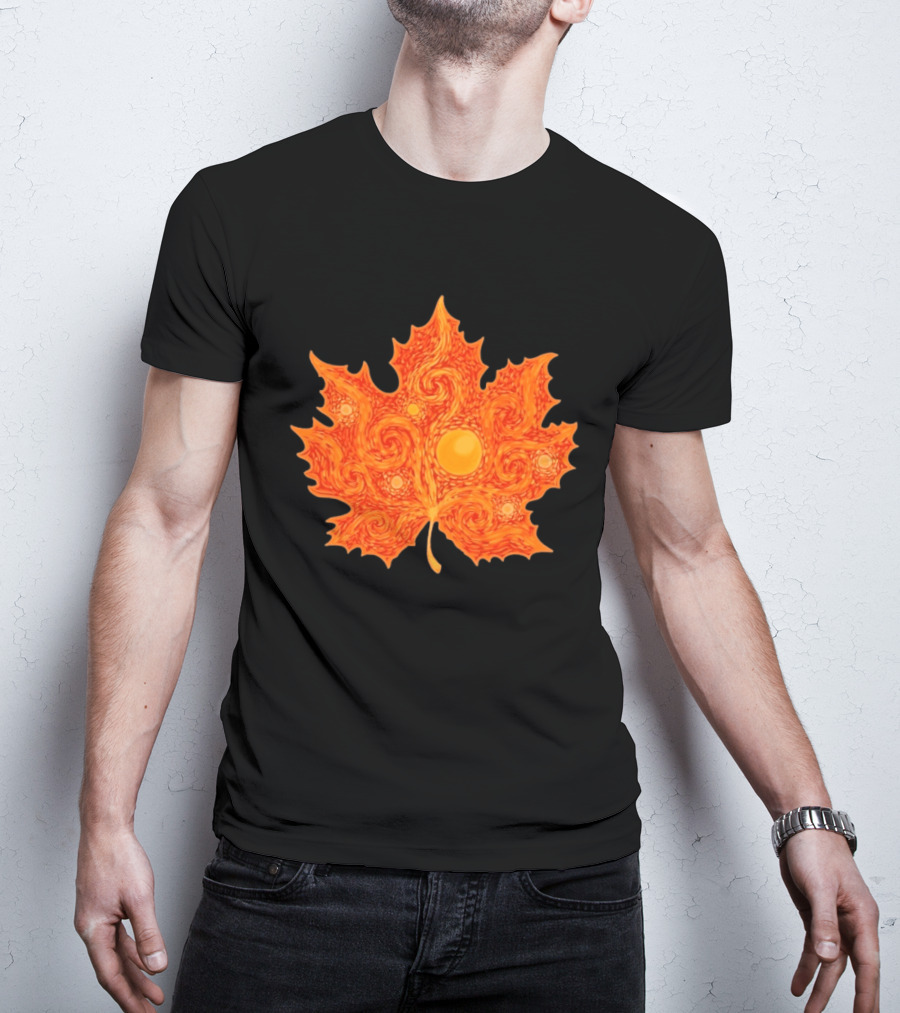 Starry Night Orange Maple Leaf Autumn Swirl T-Shirt