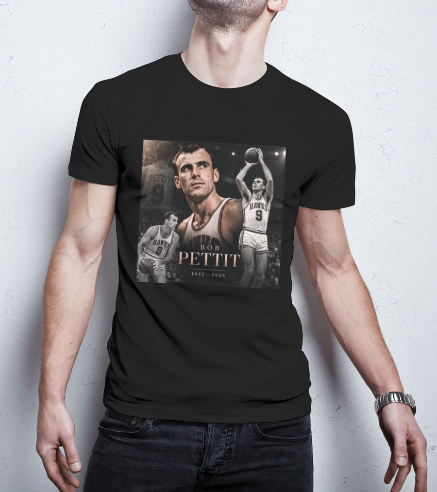 Bob Pettit 1932 2026 Basketball Legend Tribute Hawks Number 9 T-Shirt