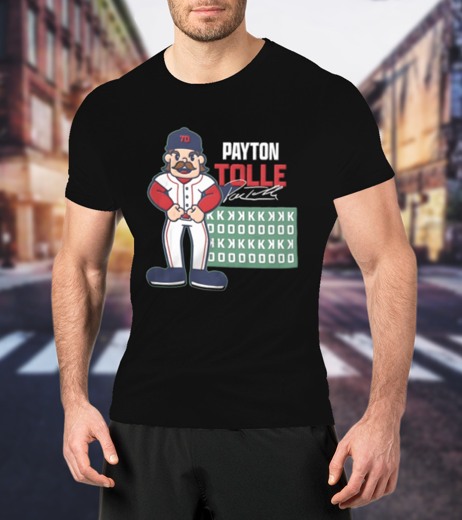 Payton Tolle Cartoon Baseball Player Mustache Cap K Strikeouts T-Shirt