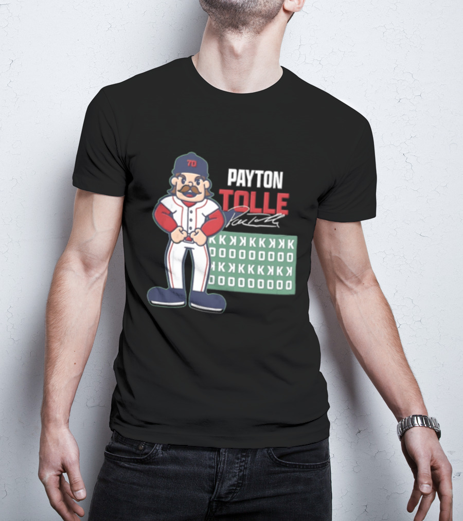 Payton Tolle Cartoon Baseball Player Mustache Cap K Strikeouts T-Shirt