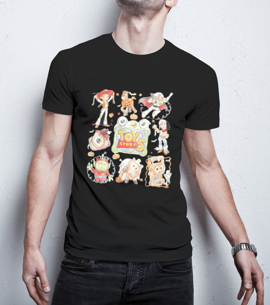 Toy Story 5 Halloween 2026 Buzz Woody Jessie Hamm Alien Potato Rex Bo Peep Slinky Decorations T-Shirt