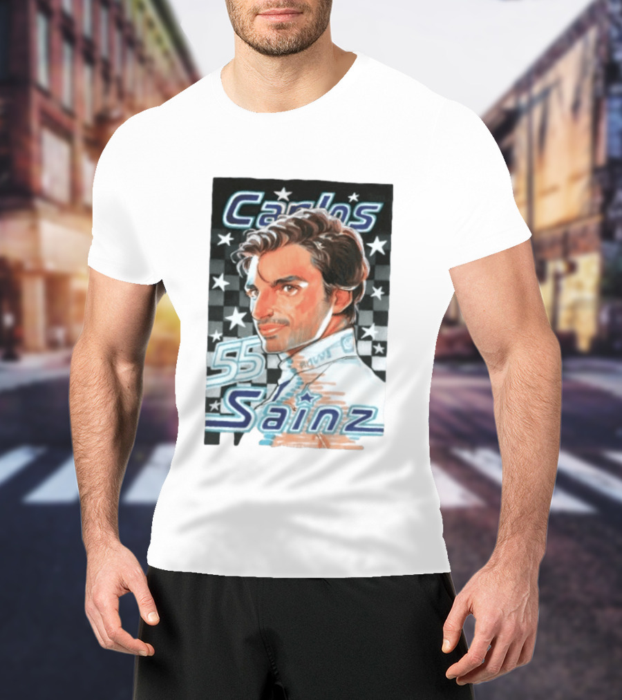Carlos Sainz No 55 Formula 1 Racing Star Checkerboard T-Shirt
