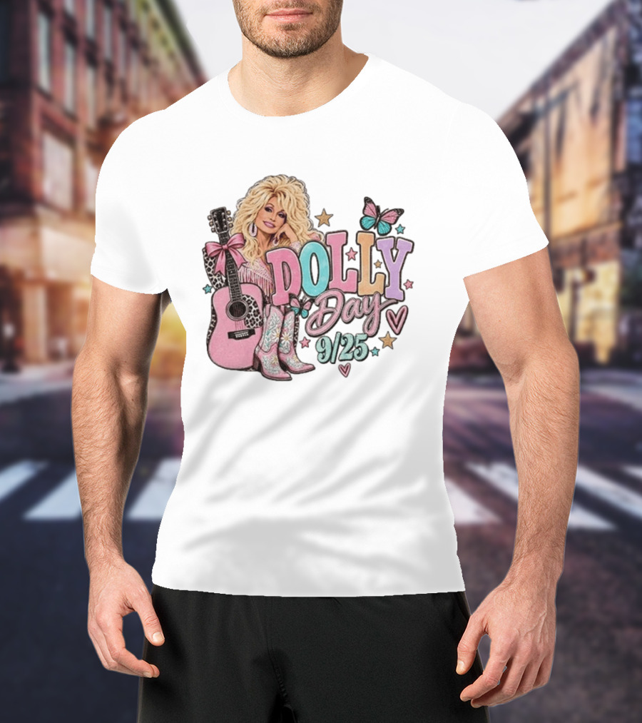 Dolly Day 9/25 Pink Butterfly Guitar Boots Stars T-Shirt