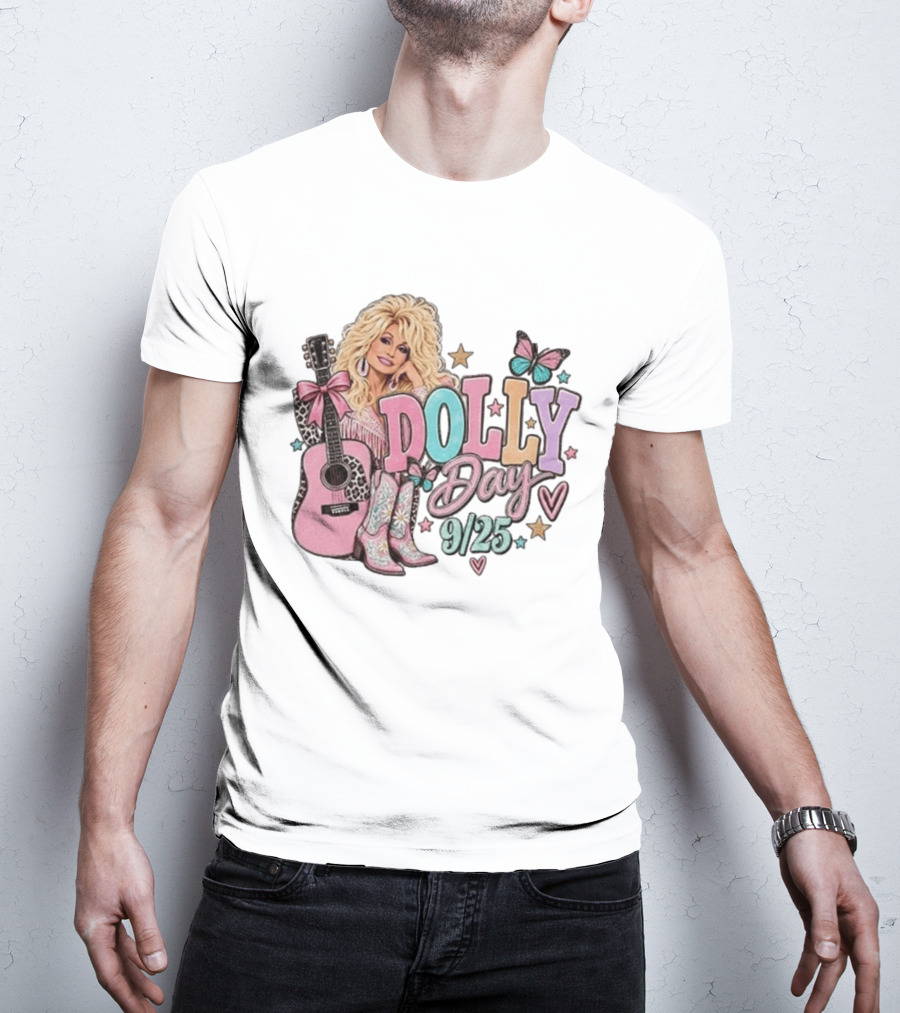 Dolly Day 9/25 Pink Butterfly Guitar Boots Stars T-Shirt