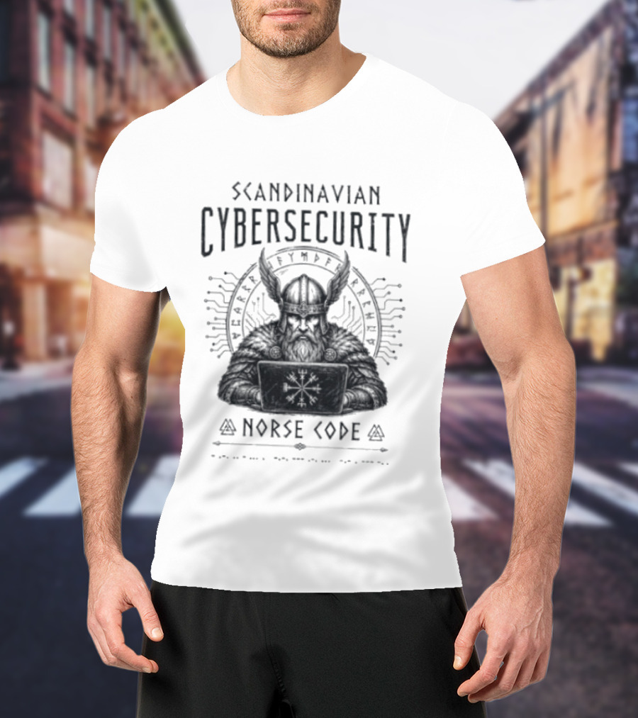 Scandinavian Cybersecurity Norse Code Digital Viking Symbol Tech T-Shirt