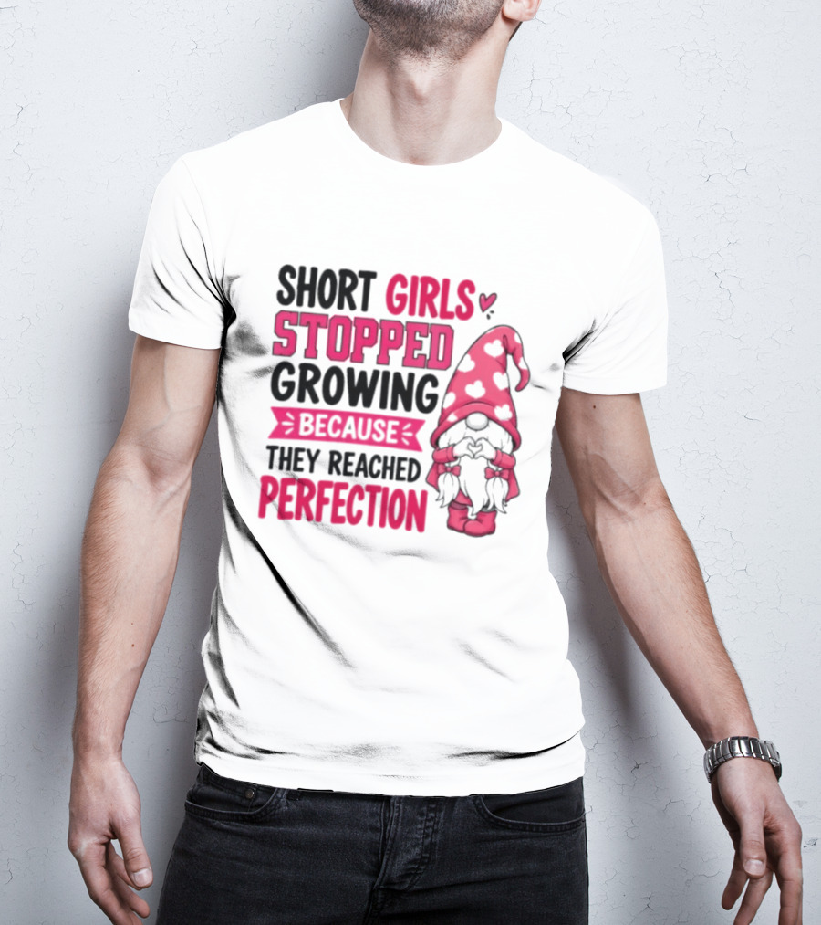 Short Girls Stopped Growing Because They Reached Perfection Gnome Heart Hat T-Shirt