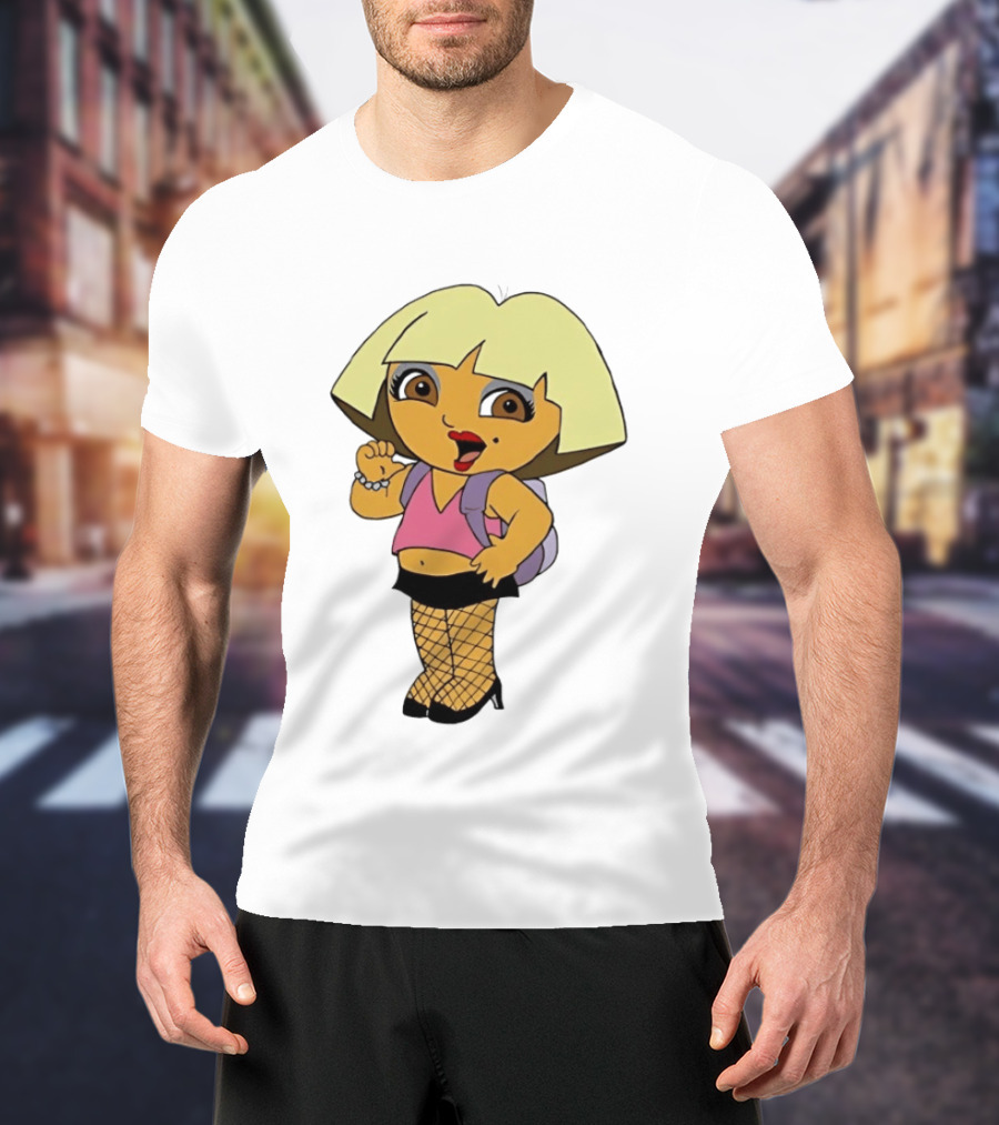 Explorer Parody Cartoon Mashup Pop Culture Icon With Backpack And Fishnets T-Shirt