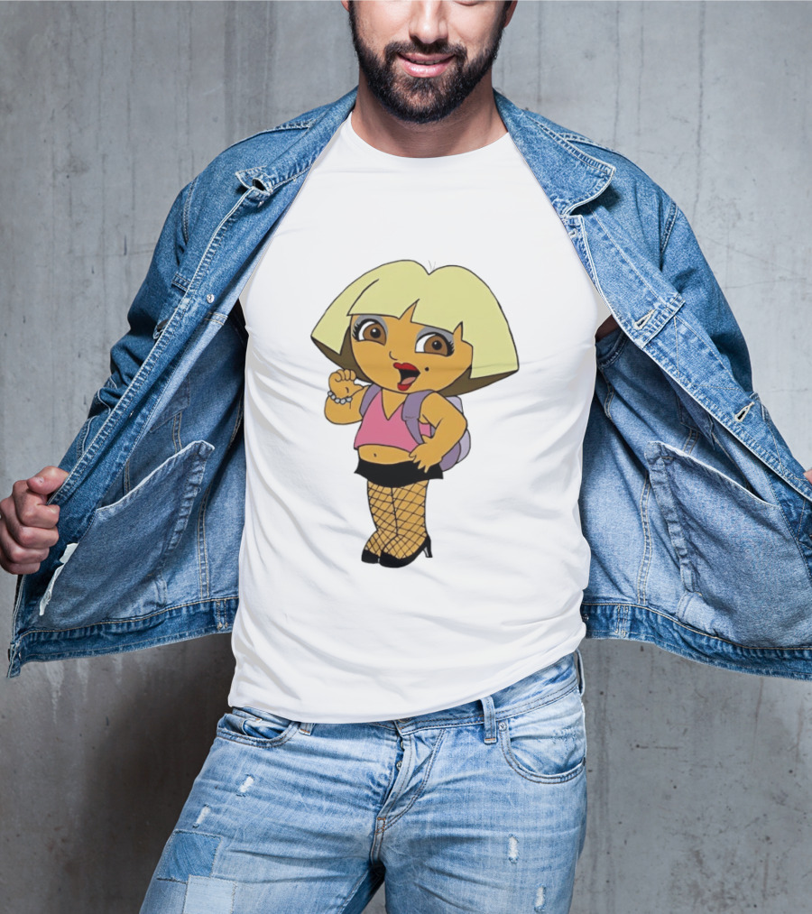 Explorer Parody Cartoon Mashup Pop Culture Icon With Backpack And Fishnets T-Shirt