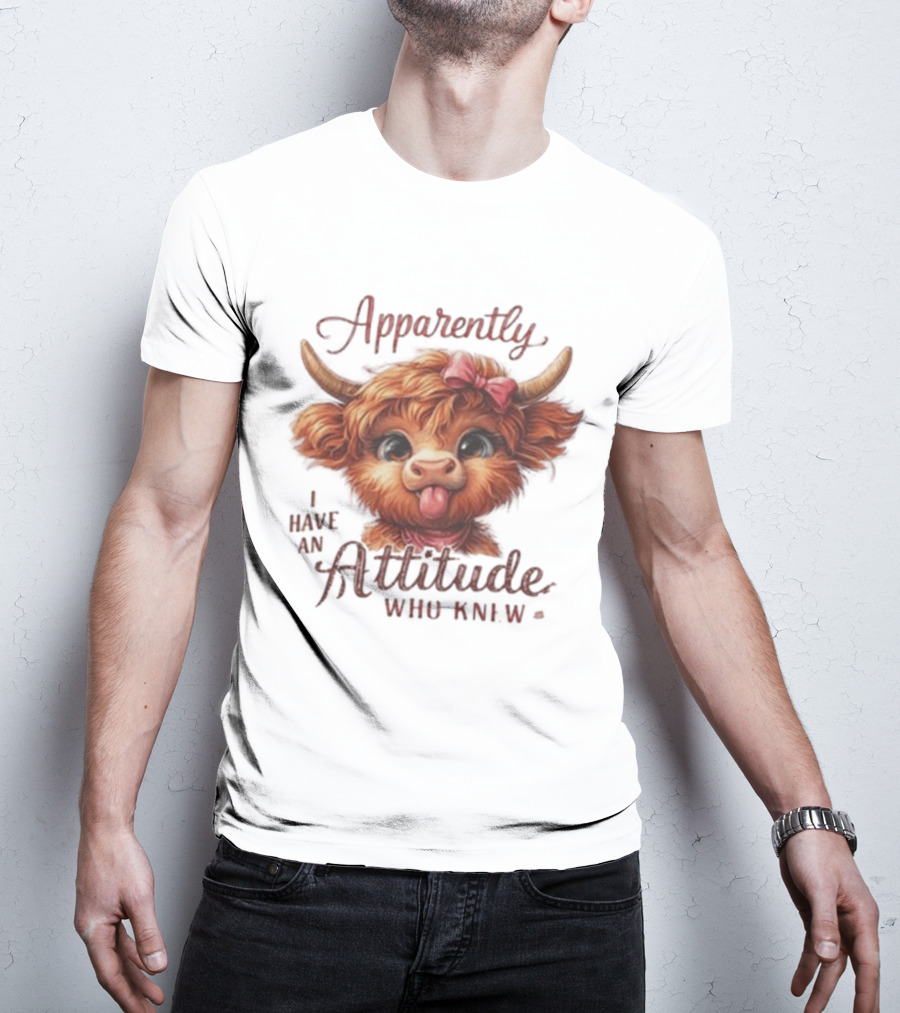 Apparently I Have An Attitude Who Knew Highland Cow Cute Bow T-Shirt