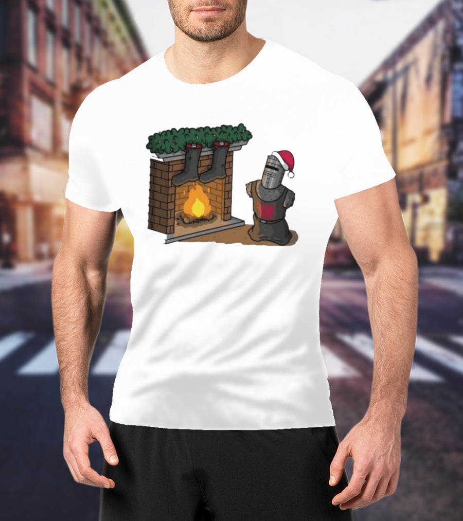 Monty Python Black Knight Christmas Holiday Fireplace Scene T-Shirt
