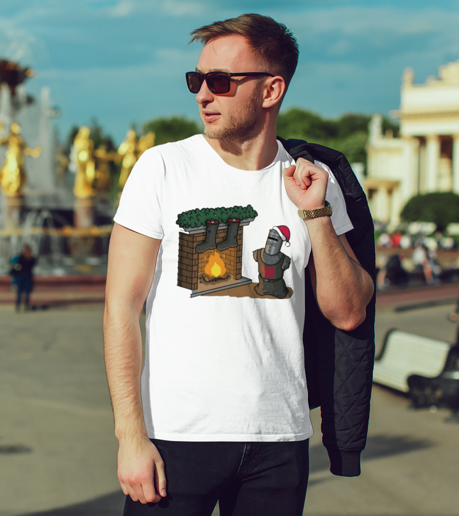 Monty Python Black Knight Christmas Holiday Fireplace Scene T-Shirt
