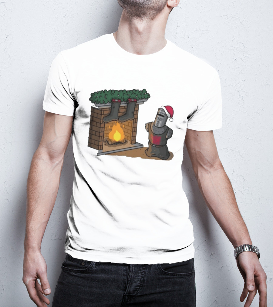 Monty Python Black Knight Christmas Holiday Fireplace Scene T-Shirt