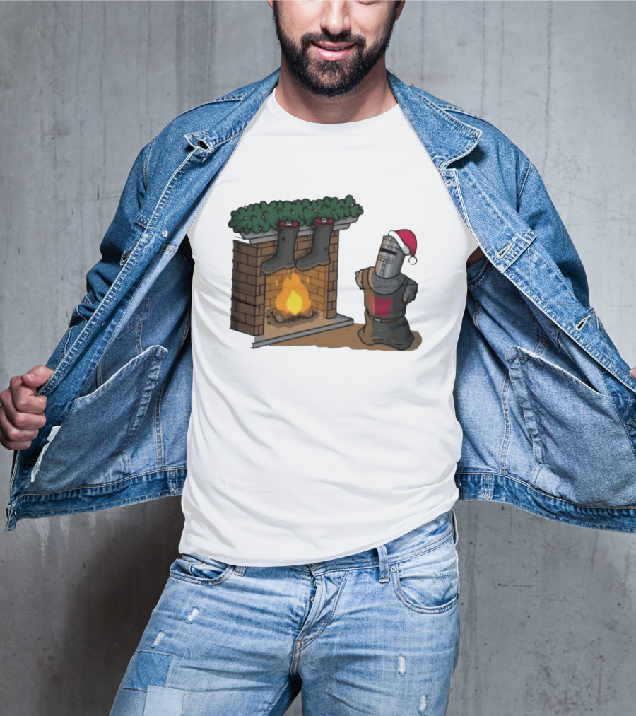 Monty Python Black Knight Christmas Holiday Fireplace Scene T-Shirt