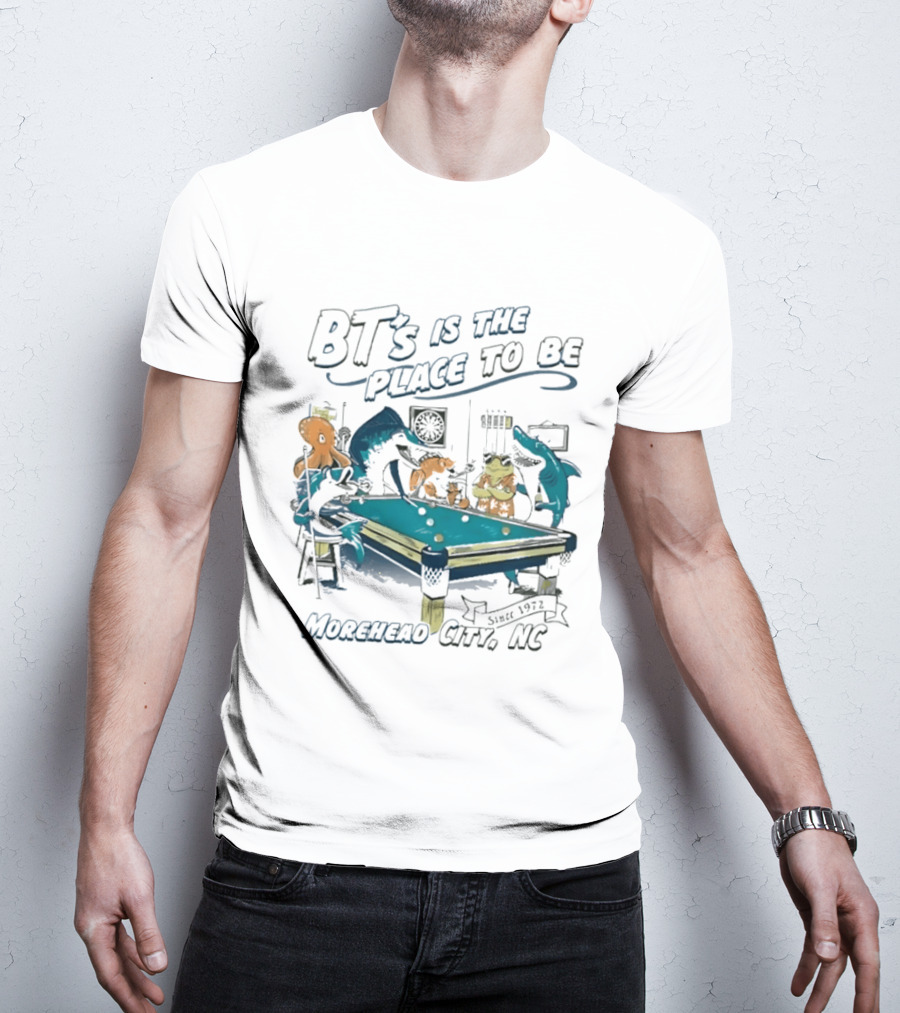 BT's Is The Place To Be Morehead City NC Since 1972 Pool Hall Sea Creatures Playing Billiards T-Shirt