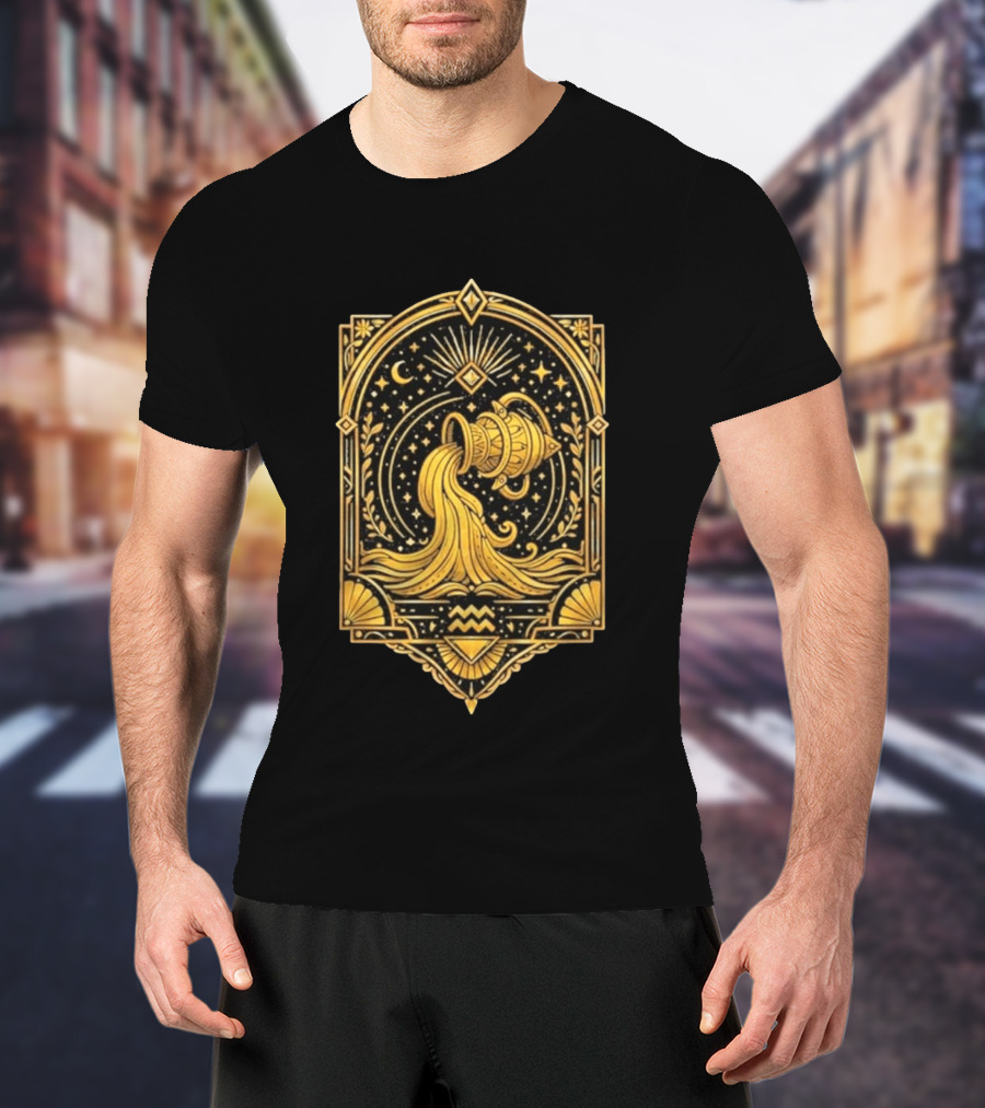 Aquarius Zodiac Golden Celestial Water Bearer T-Shirt