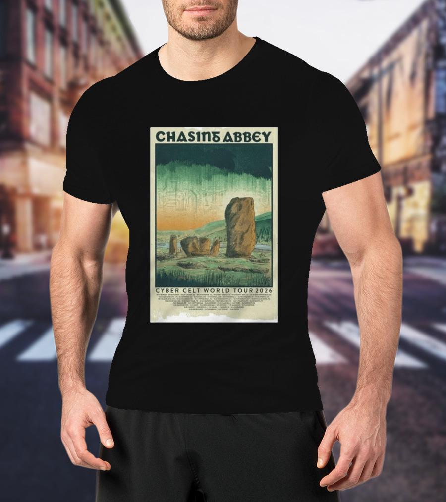 Chasin Abbey Cyber Celt World Tour 2026 Stone Circle Landscape T-Shirt
