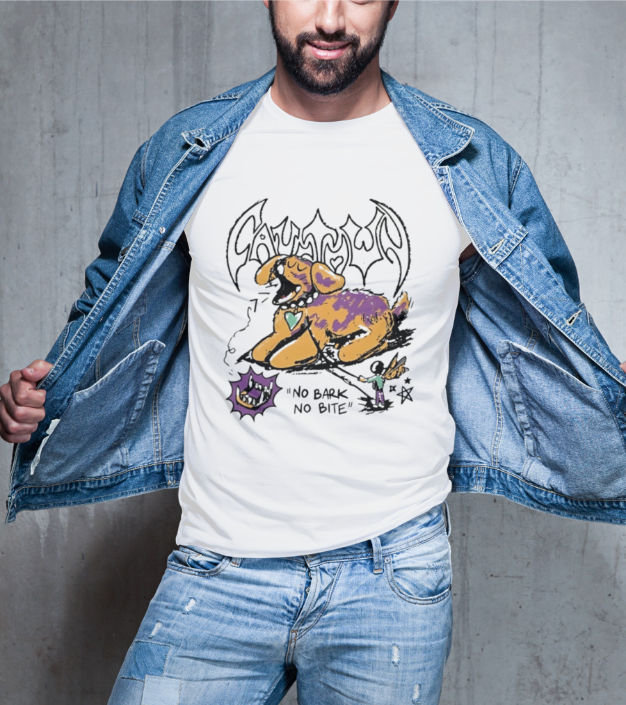 Cautown No Bark No Bite Dog Streetwear Alternative Heart Collar And Star T-Shirt