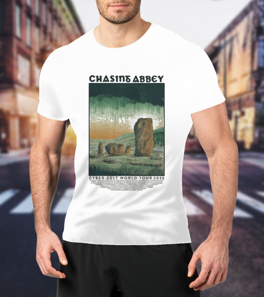 Chasins Abbey Cyber Celt World Tour 2026 Digital Stonehenge Landscape T-Shirt