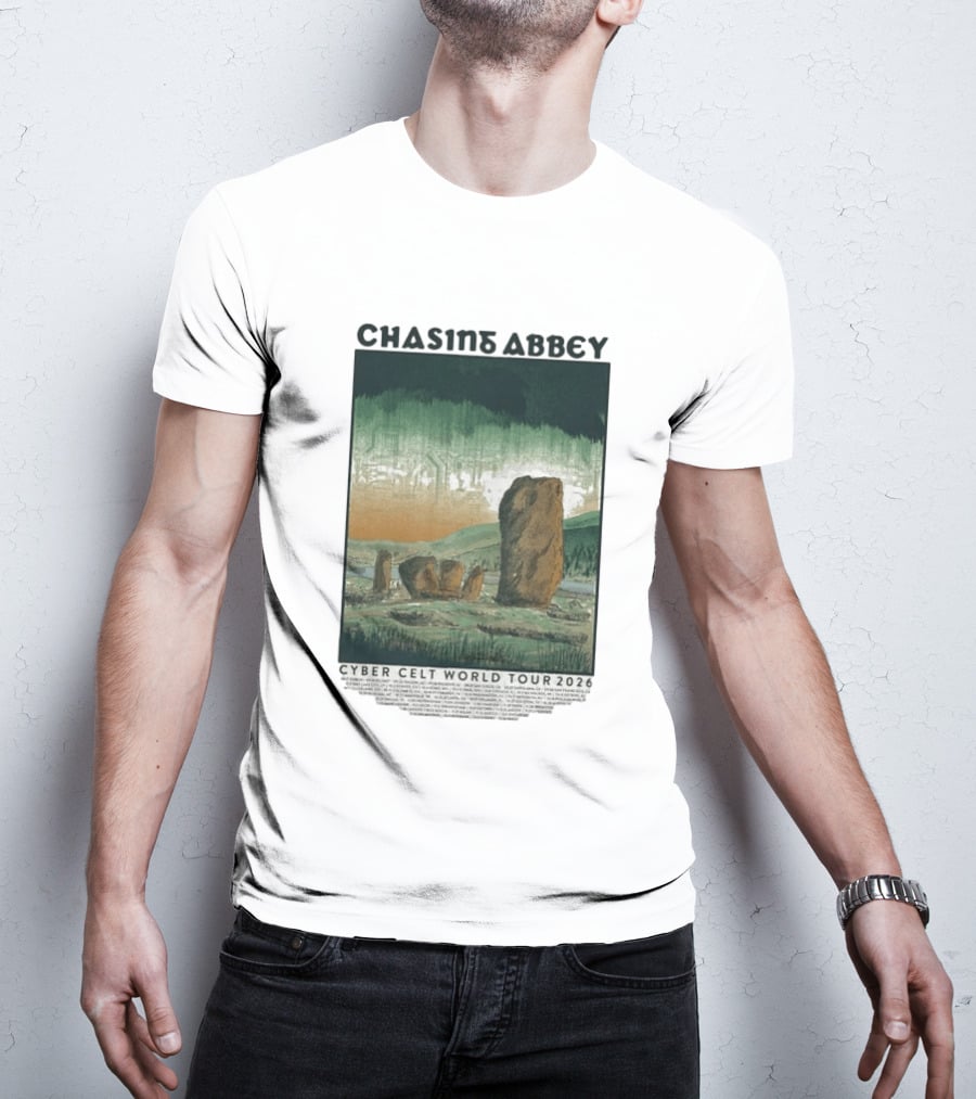 Chasins Abbey Cyber Celt World Tour 2026 Digital Stonehenge Landscape T-Shirt