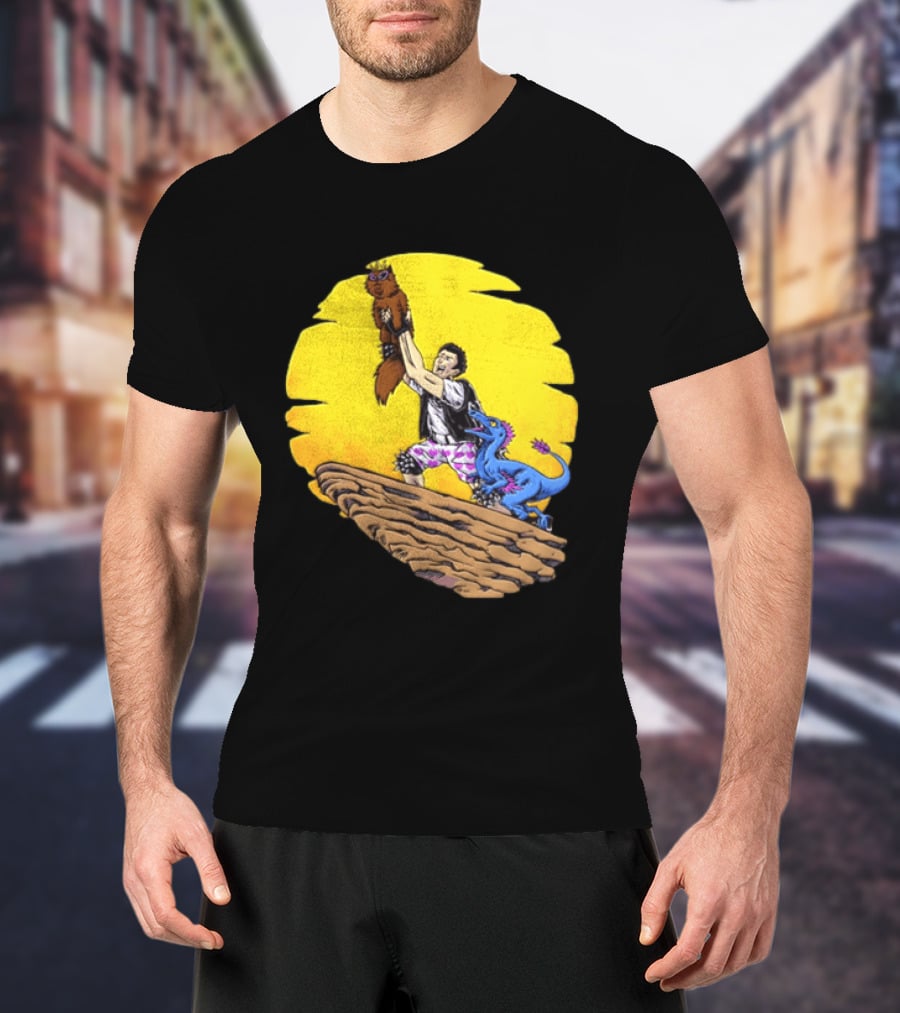 Randy Marsh Holding Cat With Blue Dinosaur Scene T-Shirt