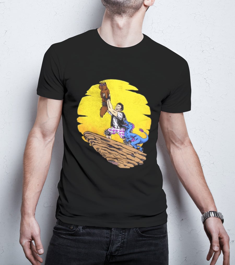 Randy Marsh Holding Cat With Blue Dinosaur Scene T-Shirt