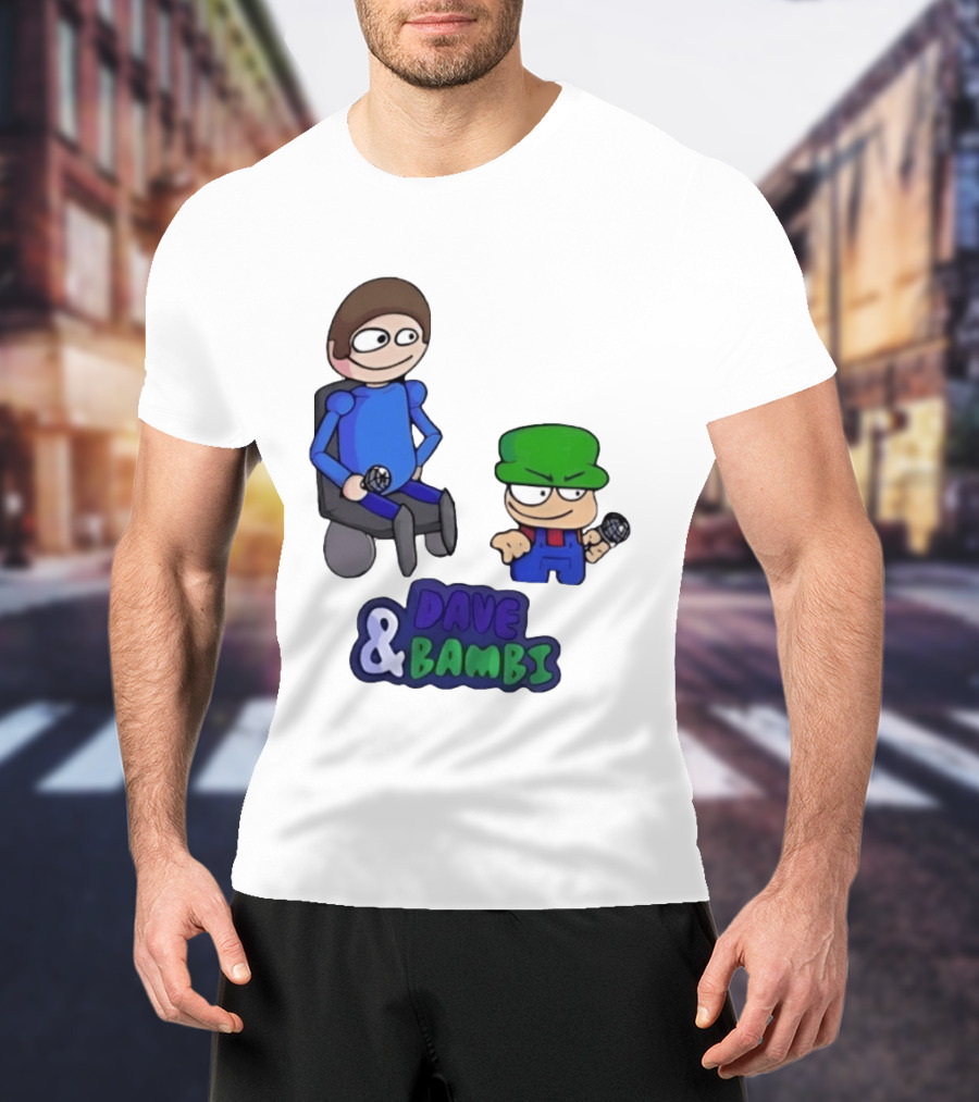 Friday Night Funkin Dave And Bambi Characters With Microphones T-Shirt