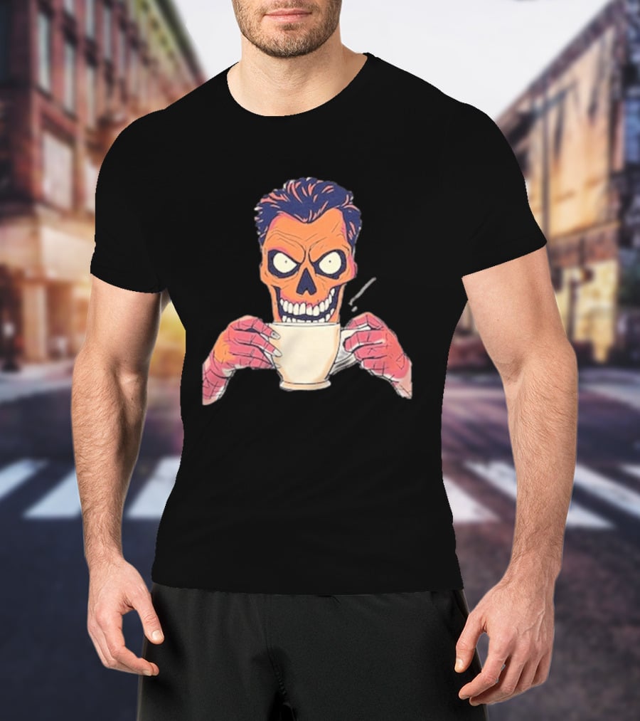 Skull Drink Coffee Skeleton Comic Unique T-Shirt