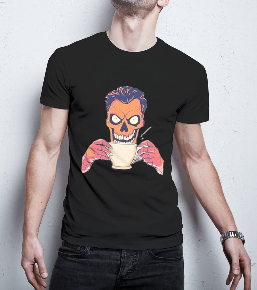 Skull Drink Coffee Skeleton Comic Unique T-Shirt