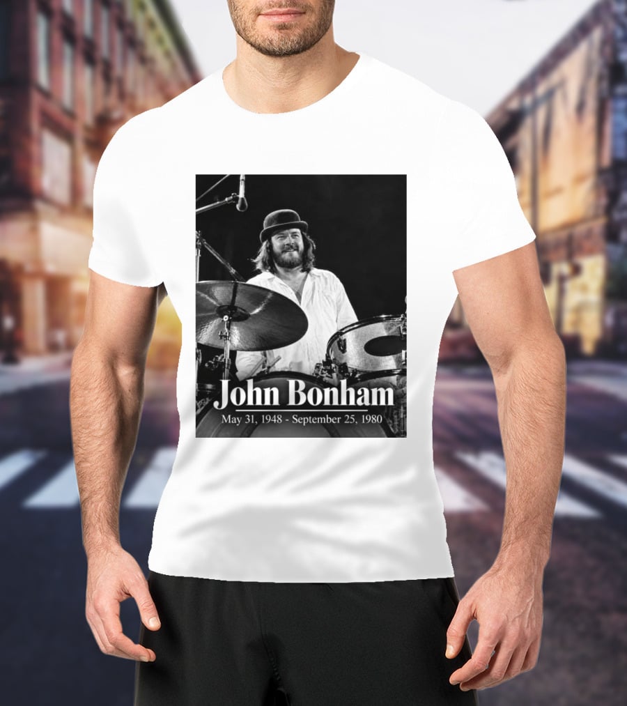John Bonham May 31 1948 September 25 1980 Drummer Tribute Black And White Photo T-Shirt