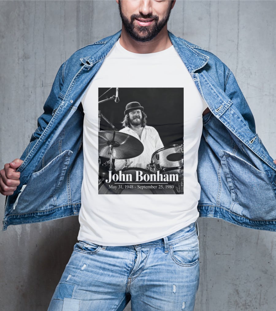 John Bonham May 31 1948 September 25 1980 Drummer Tribute Black And White Photo T-Shirt