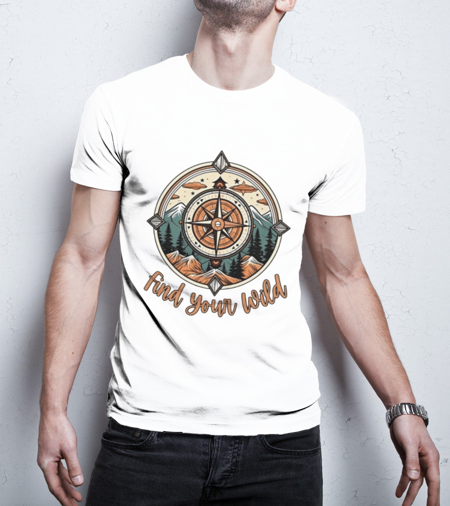 Find Your Wild Compass Mountain Adventure Nature Exploration T-Shirt