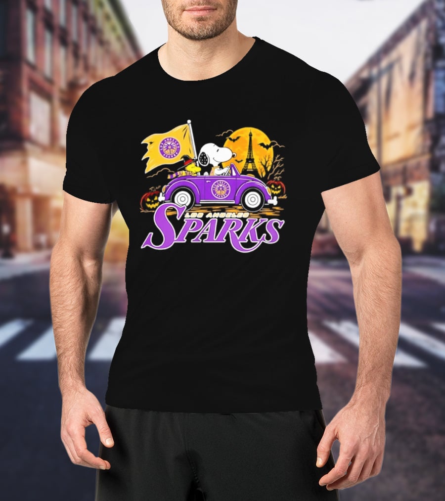 Snoopy Woodstock Los Angeles Sparks Halloween Pumpkin Car Adventure T-Shirt