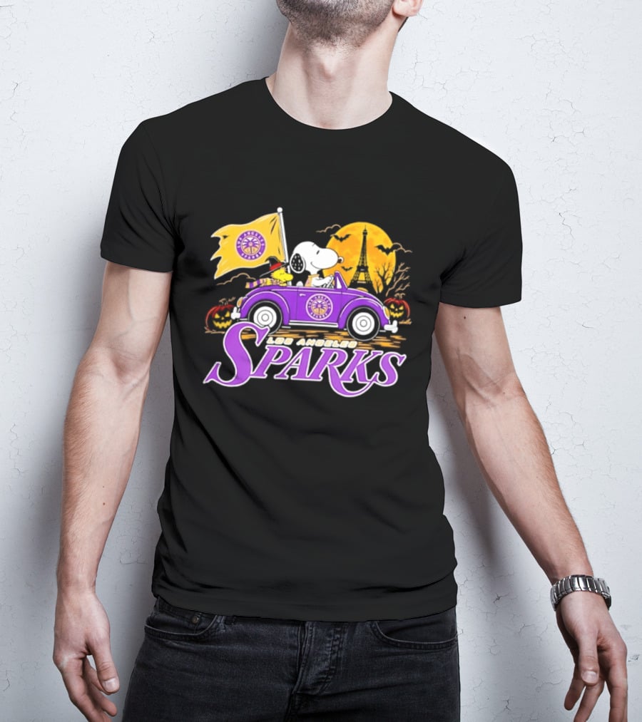 Snoopy Woodstock Los Angeles Sparks Halloween Pumpkin Car Adventure T-Shirt