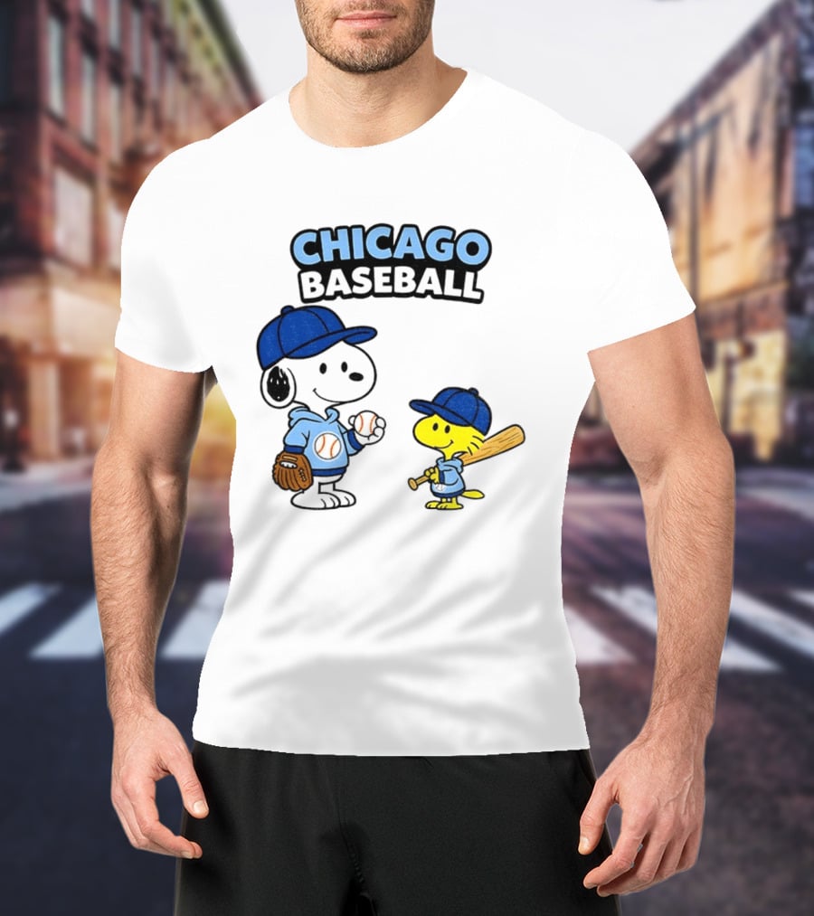 Chicago Cubs Baseball Snoopy Woodstock Peanuts Cartoon MLB T-Shirt