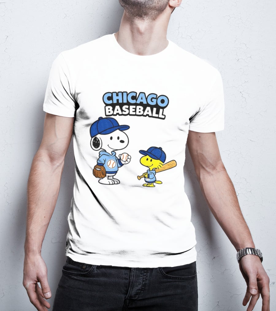 Chicago Cubs Baseball Snoopy Woodstock Peanuts Cartoon MLB T-Shirt