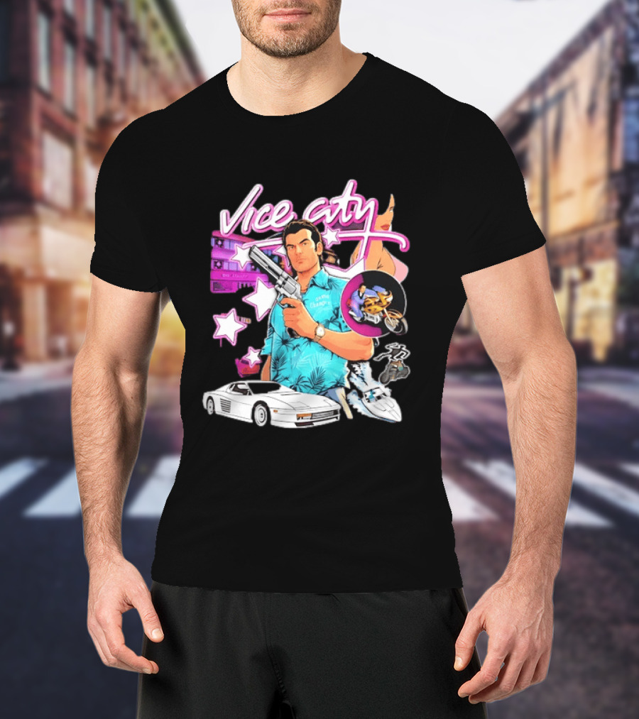 Grand Theft Auto Vice City Tommy Vercetti Retro Neon Style Gaming T-Shirt