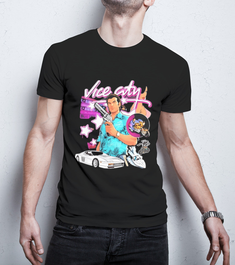 Grand Theft Auto Vice City Tommy Vercetti Retro Neon Style Gaming T-Shirt