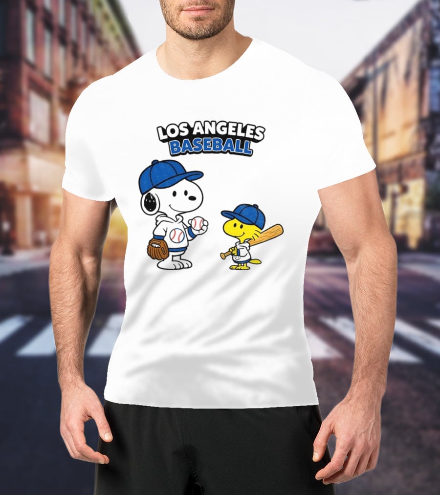 Snoopy Woodstock Los Angeles Baseball Peanuts Cartoon MLB T-Shirt