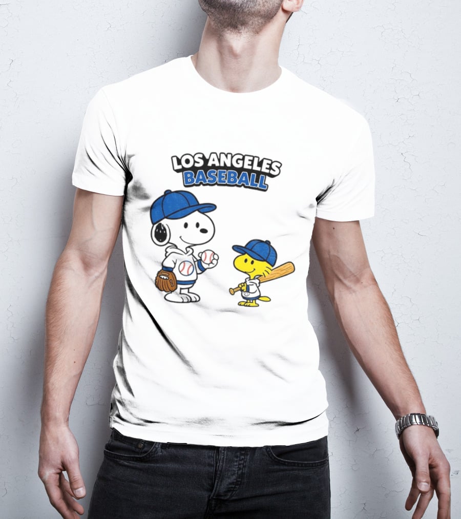 Snoopy Woodstock Los Angeles Baseball Peanuts Cartoon MLB T-Shirt