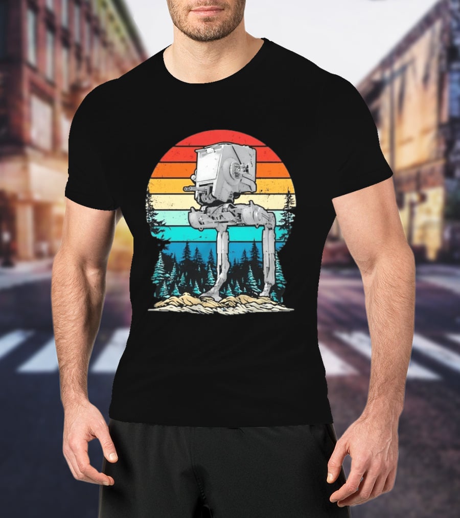 Star Wars AT ST Walker Retro Sunset And Pine Forest Scene T-Shirt