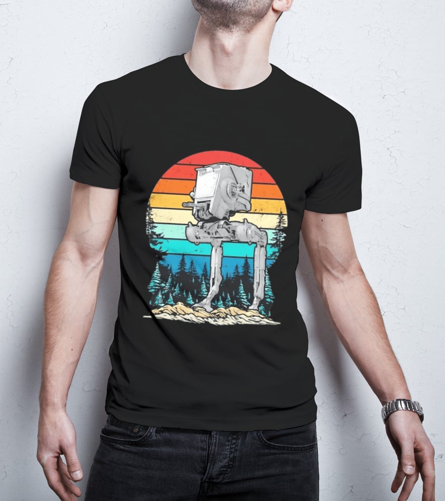 Star Wars AT ST Walker Retro Sunset And Pine Forest Scene T-Shirt