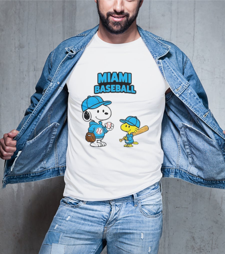 Snoopy Woodstock Miami Baseball Peanuts Cartoon MLB T-Shirt