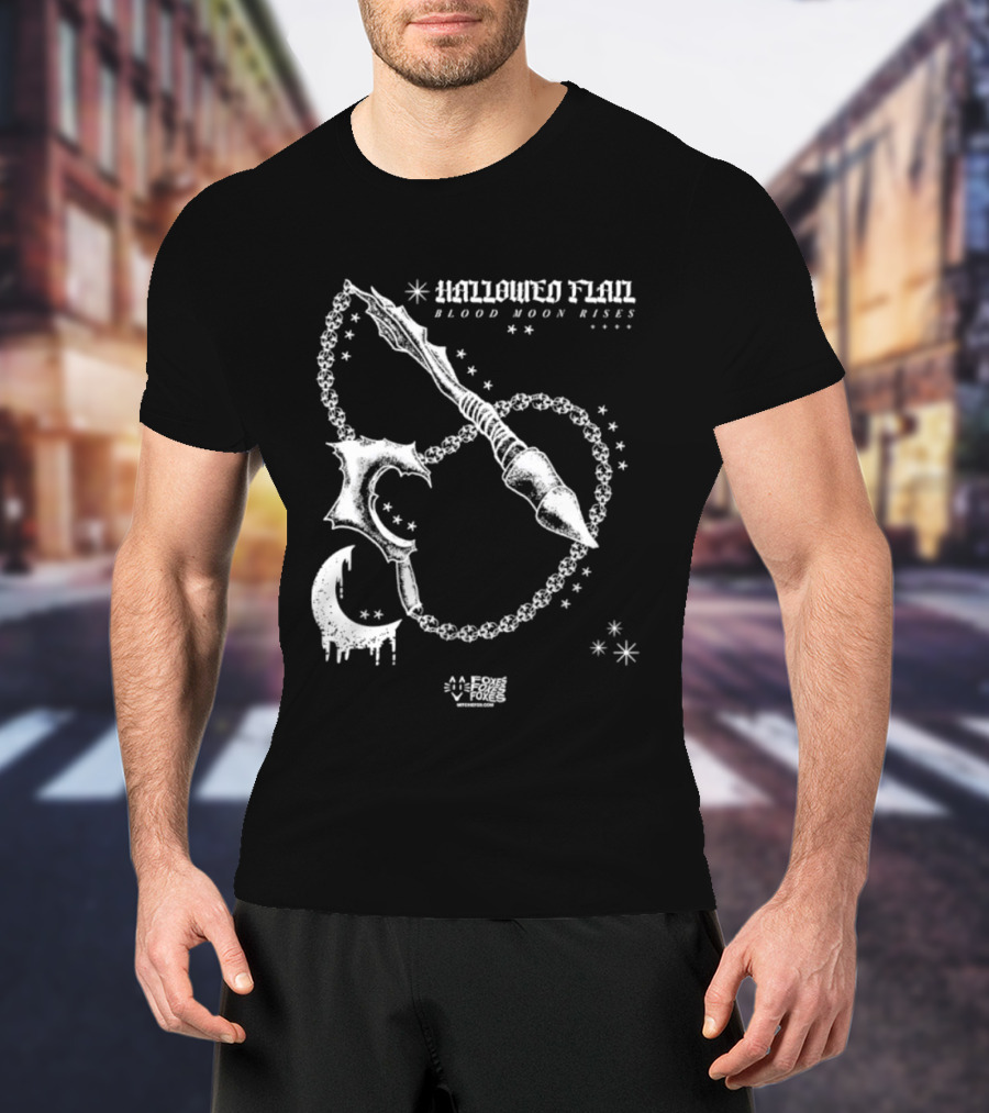 Hallowed Flan Blood Moon Rises Gothic Dark Fantasy Dripping Crescent Stars T-Shirt