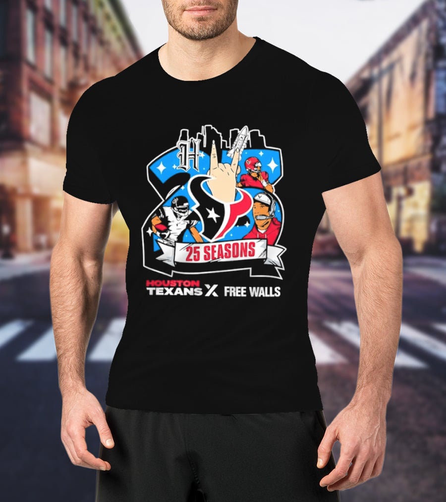 Houston Texans 25 Seasons Collaboration Free Walls Celebration T-Shirt
