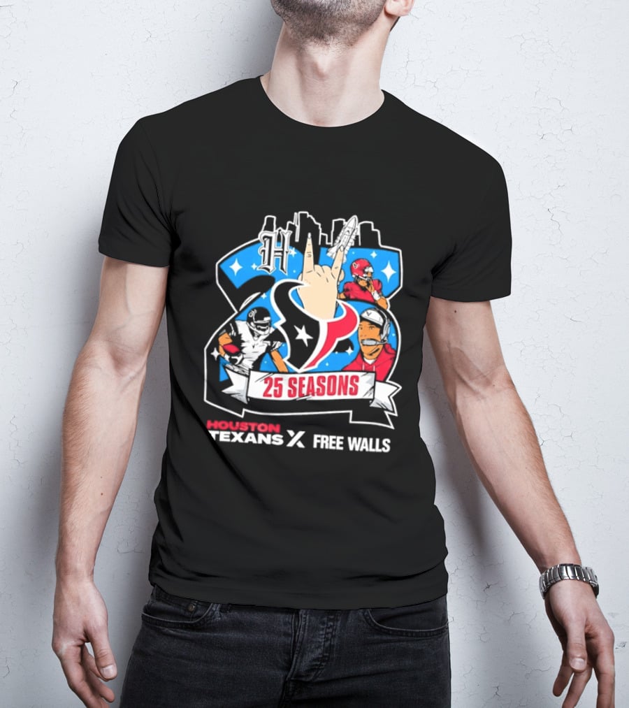 Houston Texans 25 Seasons Collaboration Free Walls Celebration T-Shirt