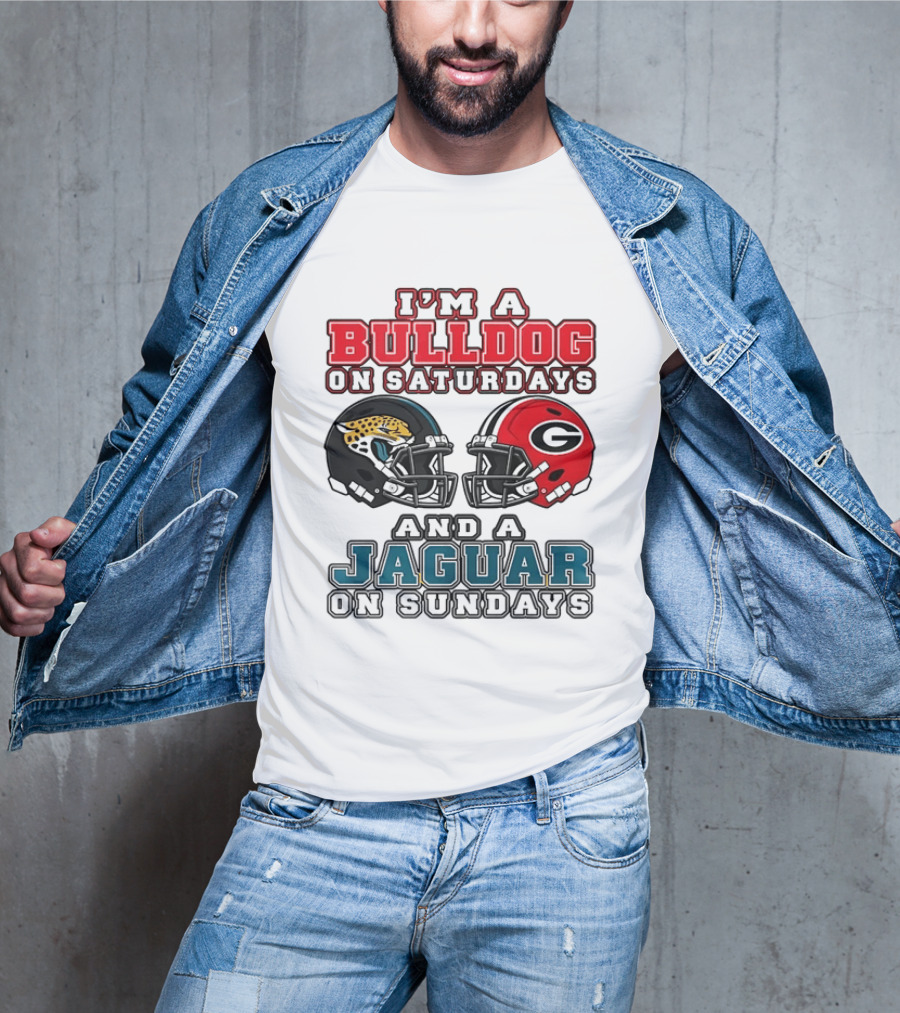 I'm A Bulldog On Saturdays Georgia Bulldogs And A Jaguar On Sundays Jacksonville Jaguars T-Shirt
